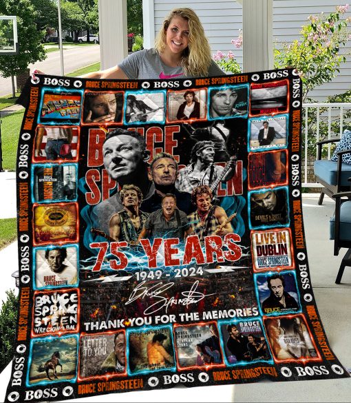 Bruce Springsteen 75th Anniversary 1949 – 2024 Thank You For The Memories Fleece Blanket Quilt Squad Blanket