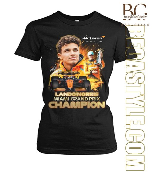 Lando Norris 2024 Celebrates F1 Miami Victory Driver Set Up T-Shirt