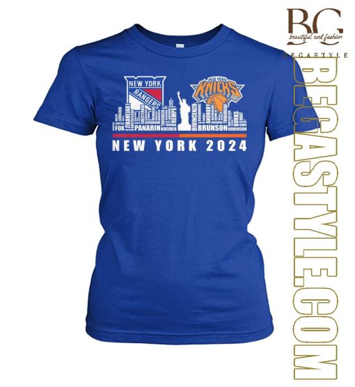 New York Knicks, Ranger Players Names, New York City Skyline 2024 T-Shirt