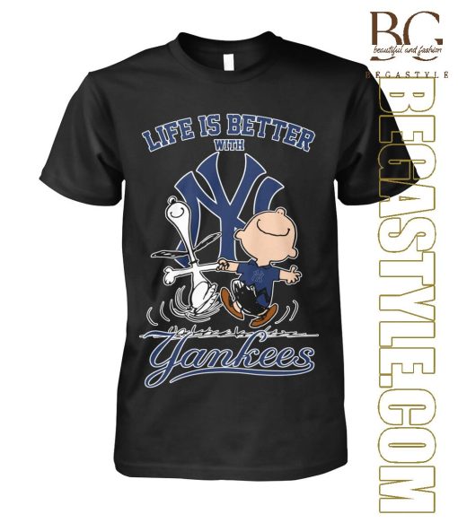 Peanuts Snoopy And Charlie Brown Life Is Better With New York Yankees T-Shirt