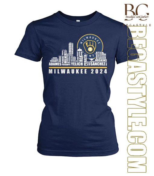 Milwaukee Brewers Baseball Team Skyline Of The City 2024 T-Shirt