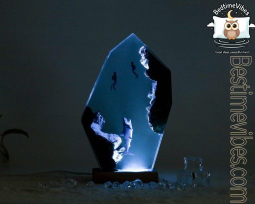 Shark and Couple Divers Epoxy Resin Lamp