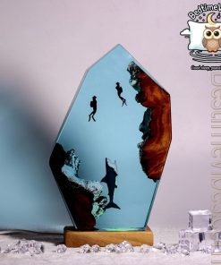 Shark and Couple Divers Epoxy Resin Lamp