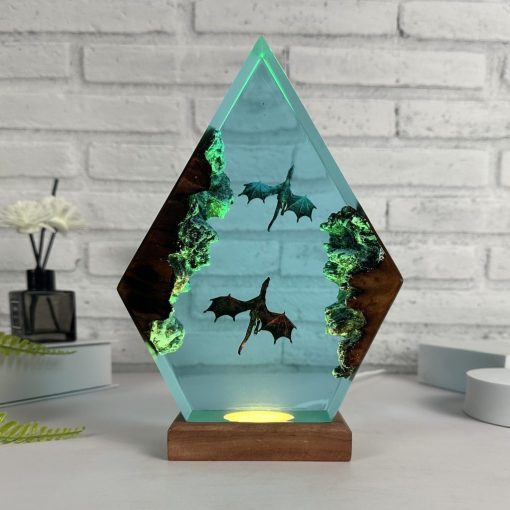 Ice Dragon & Fire Dragon Epoxy Resin Lamp