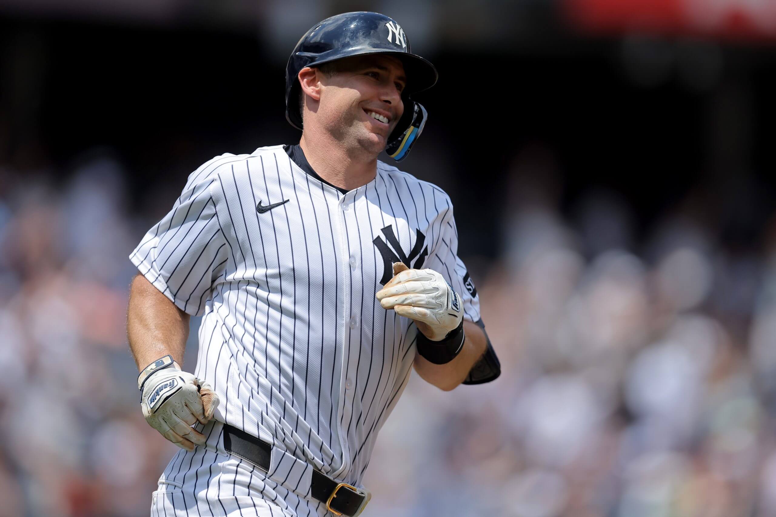 Aaron Judge reacting during a game